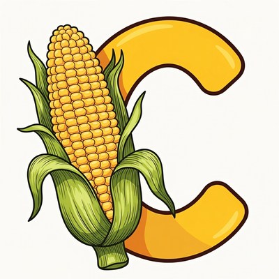 Corn on yellow letter C illustration