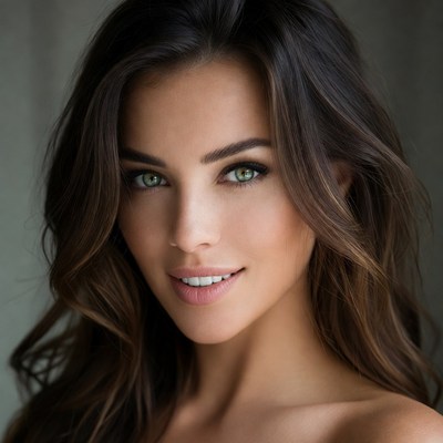 Beautiful woman with green eyes smiling