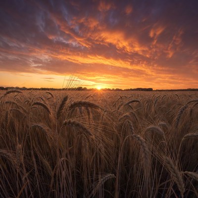 Sunset over Wheat Field