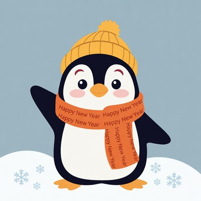 Cute Penguin Waving Happy New Year