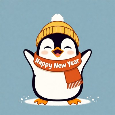 Happy New Year Penguin Illustration