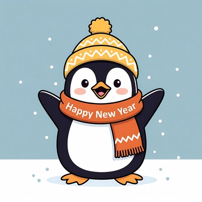 Cute Penguin Happy New Year Illustration