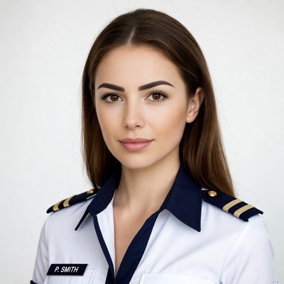 Woman in white pilot uniform