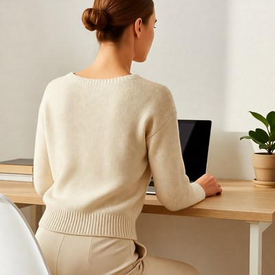 Woman working on laptop at desk