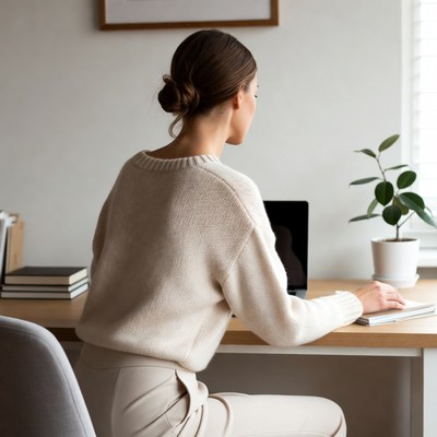 Woman working on laptop at desk