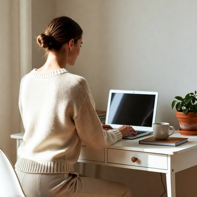 Woman working on laptop at desk