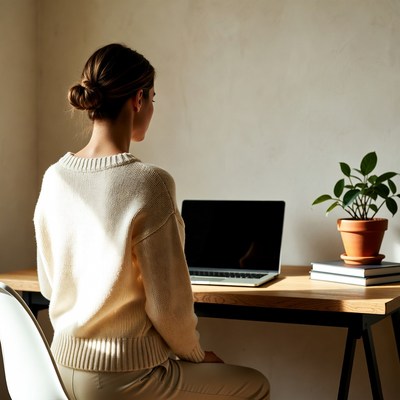 Woman working on laptop at desk