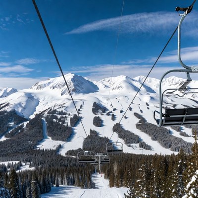 Ski Lift over Snowy Mountains