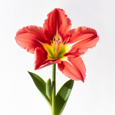 Red lily flower on white background