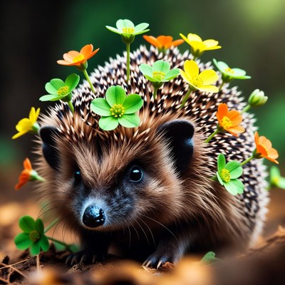 Hedgehog with colorful flowers