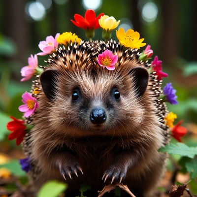 Hedgehog with colorful flowers