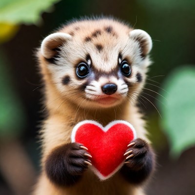 Cute genet holding red heart