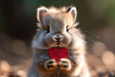 Cute bunny holding red heart