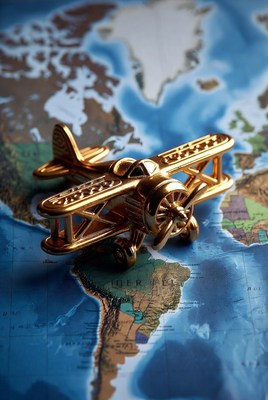 Golden Airplane on World Map