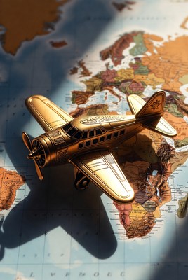 Golden Airplane Model on World Map
