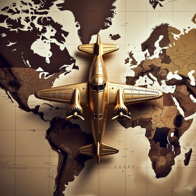 Golden Airplane on World Map