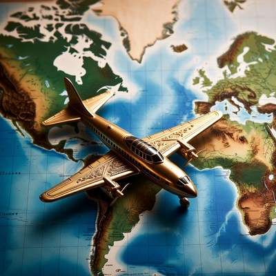 Golden Toy Airplane on World Map