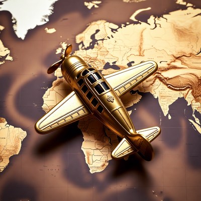 Golden Airplane on World Map