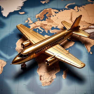 Golden Airplane on World Map