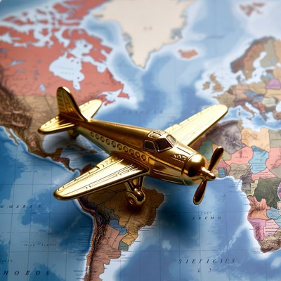 Golden Airplane Model on World Map