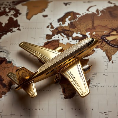 Golden Airplane on World Map