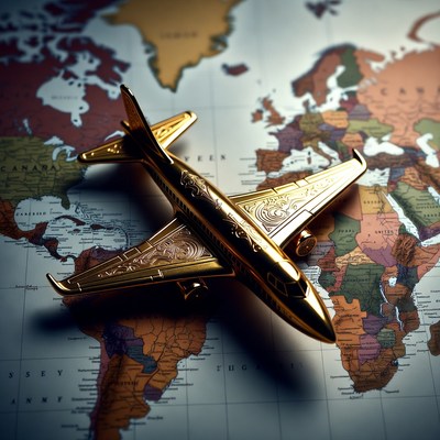 Golden Airplane on World Map
