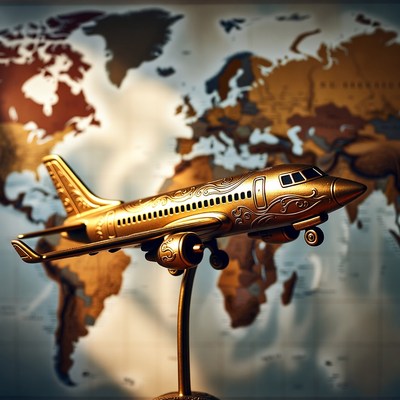 Golden Airplane Model on World Map
