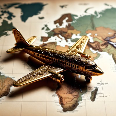 Golden Airplane Model on World Map