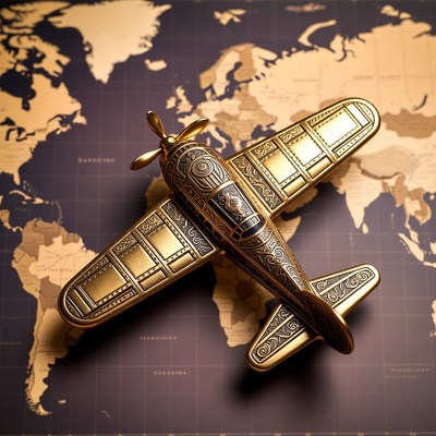 Golden Toy Airplane on World Map