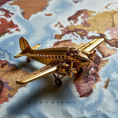 Golden Airplane on World Map