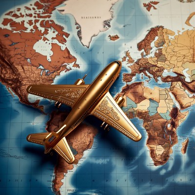 Golden Airplane on World Map