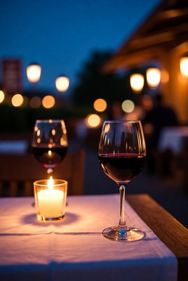 Red wine glasses on outdoor table
