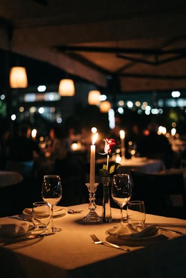 Romantic candlelit dinner table
