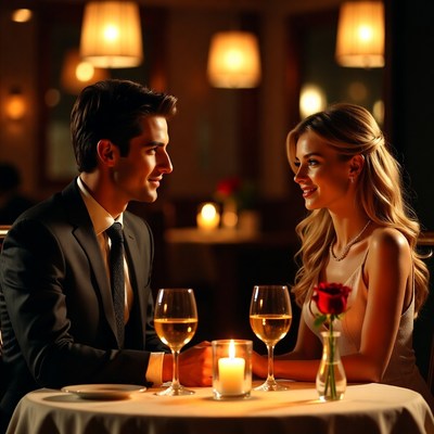 Romantic couple dining by candlelight