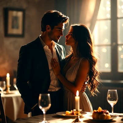 Romantic couple at candlelit dinner