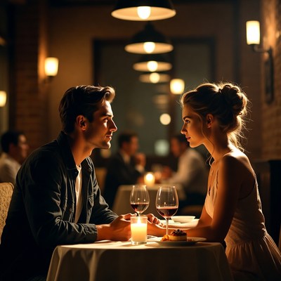Romantic couple dining by candlelight