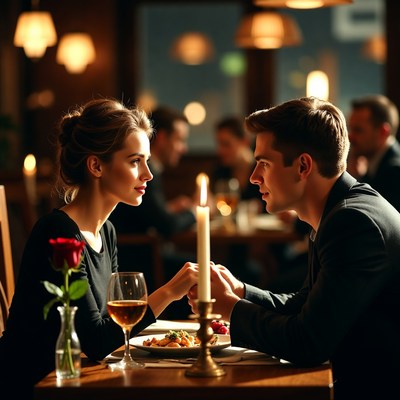 Romantic couple dining by candlelight