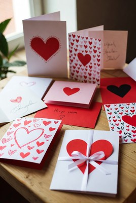 Valentine's Day Cards on Wooden Table