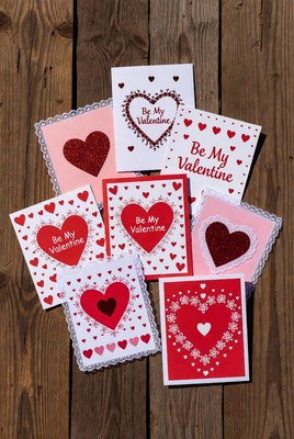 Valentine's Day Cards on Wooden Background