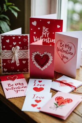 Valentine's Day Cards on Wooden Table