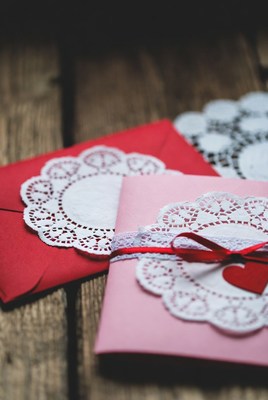 Pink and Red Envelopes with Lace Doilies
