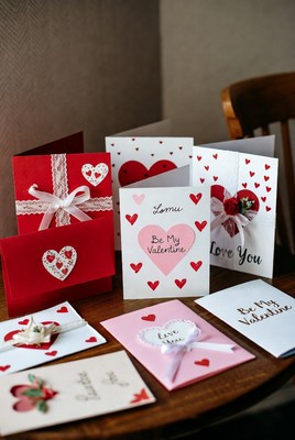 Valentine's Day Cards on Wooden Table