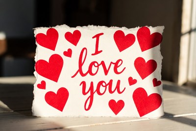 I Love You sign with red hearts