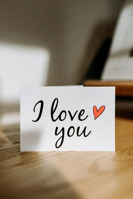 I Love You Card on Wooden Table