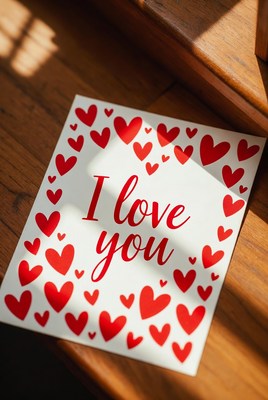 I Love You Card on Wooden Stairs