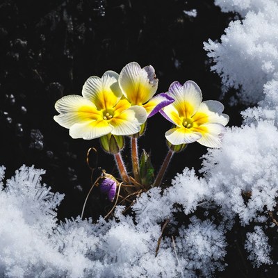 Yellow Primroses in Snow