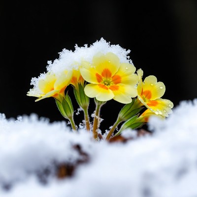 Primroses Covered in Snow