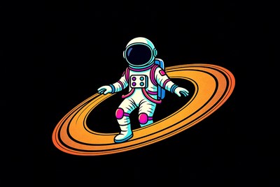 Cartoon Astronaut Surfing on Ring