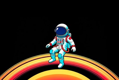 Astronaut sitting on rainbow