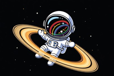 Cute astronaut on Saturn rings